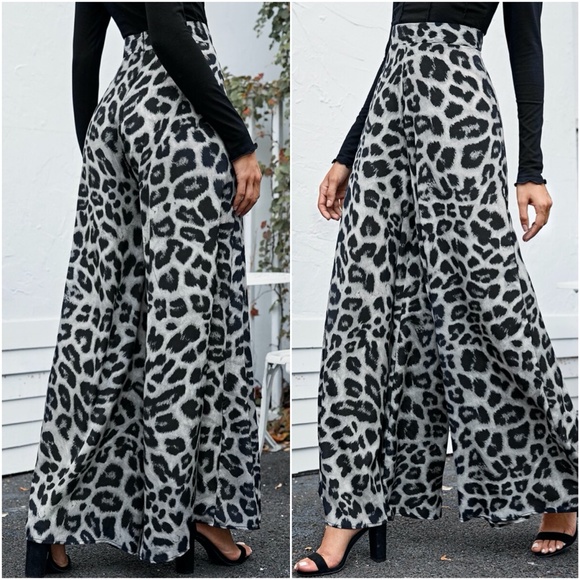 High waist leopard print palazzo wide leg pants - Picture 4 of 5